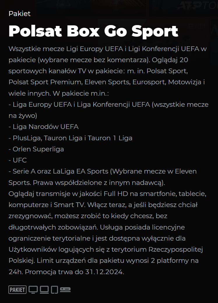 Oferta Polsat Box Go Sport